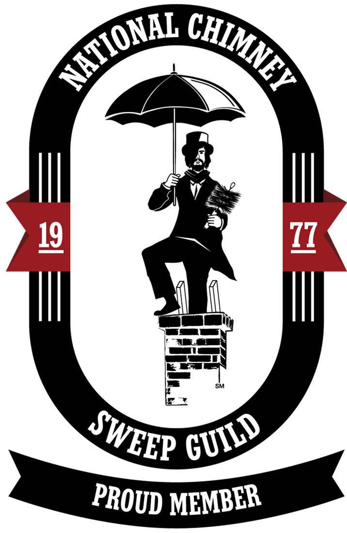Chimney sweep illustration with umbrella and text.