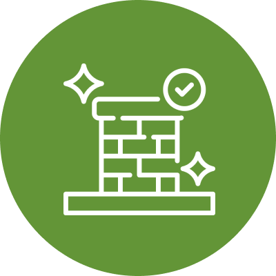 Brick wall icon with checkmark and sparkles.